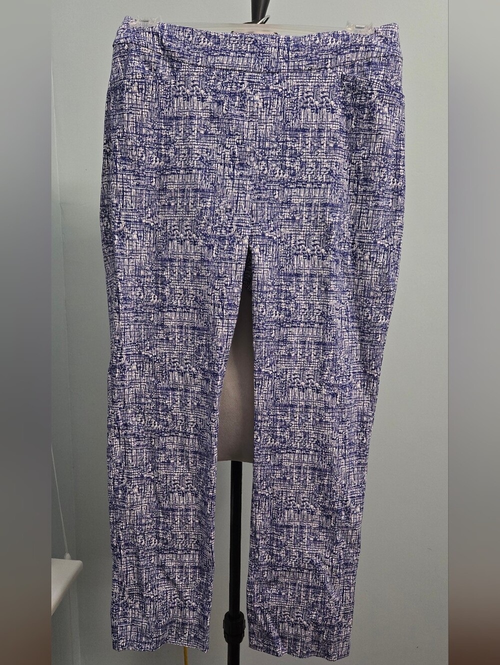 Chico's So Slimming Blue & White Brigitte Grid 28" inseam pants (Ch2R) sz 12